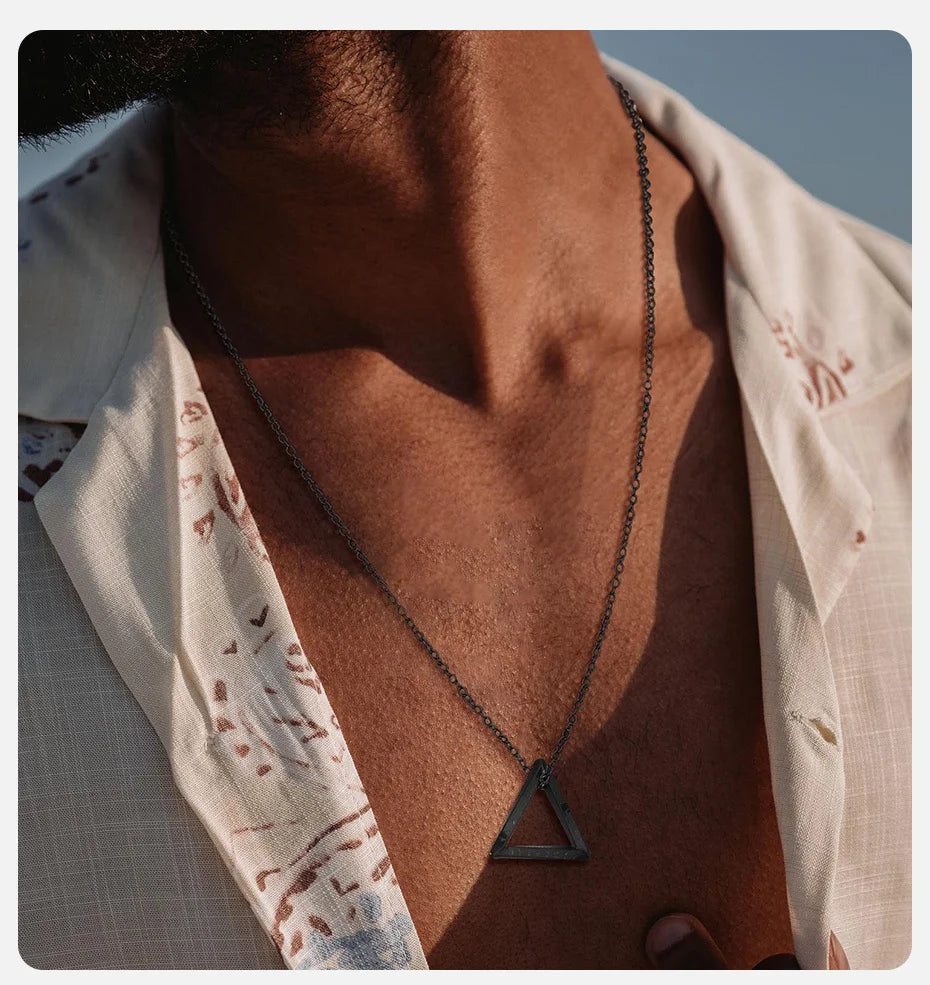 Vnox Norse Viking Pendant Necklaces, Men Twisted Stainless Steel Mobius Triangle Charm, Vegvisir Nordic Valknut Geometric Collar