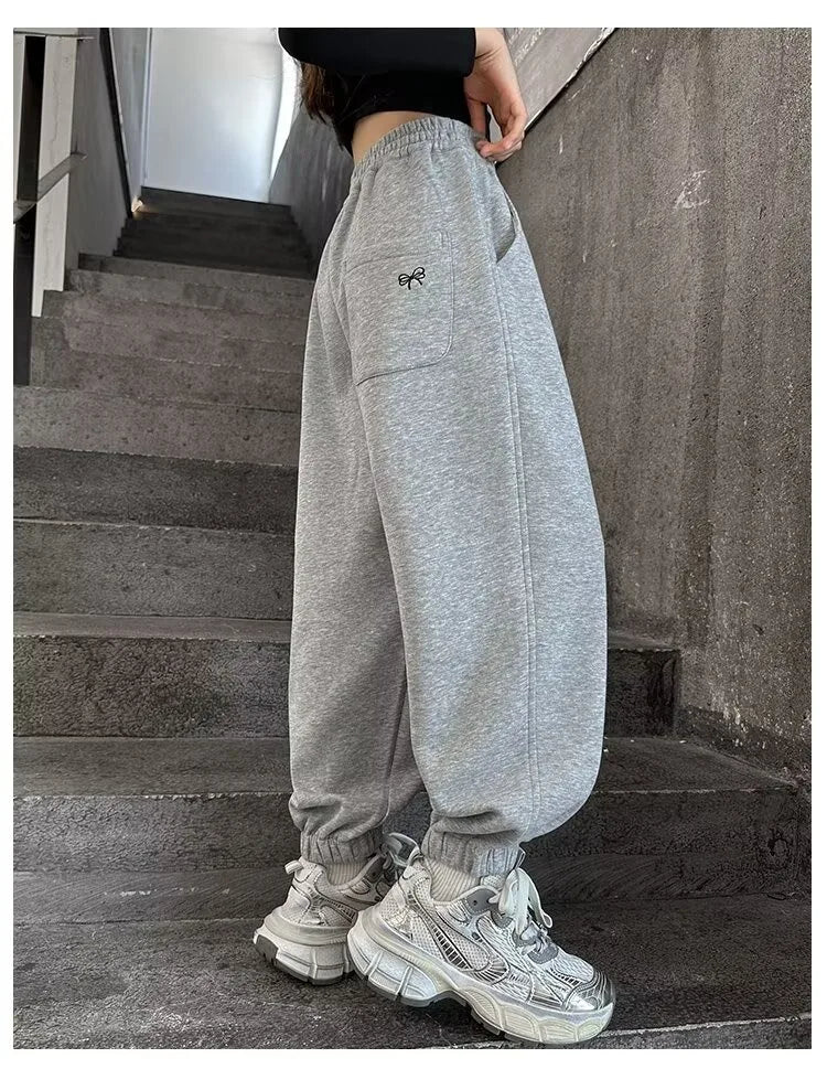Causal Pants Girls Kids Loose Cotton Sports Pants 110-170 Black Pink Trousers for Children Spring Kids Clothing 2025