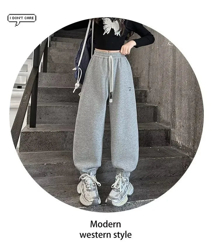 Causal Pants Girls Kids Loose Cotton Sports Pants 110-170 Black Pink Trousers for Children Spring Kids Clothing 2025