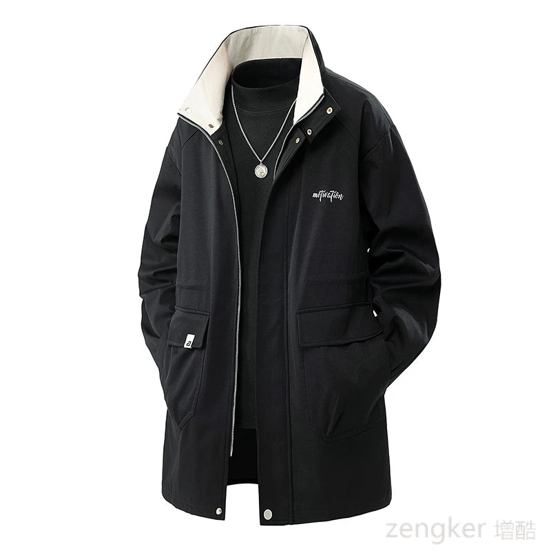 Big size Trench large size men long section spring and autumn casual jacket loose  plus size coat 7XL 8XL 9XL