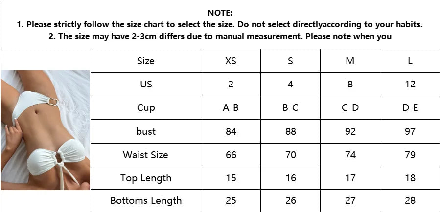 Halter Bandeau Solid White Bikinis Sets Woman Metal Ring Swimwear Hollow Out Sexy Swimsuit 2026 Bathing Suit Bikinis De Mujer