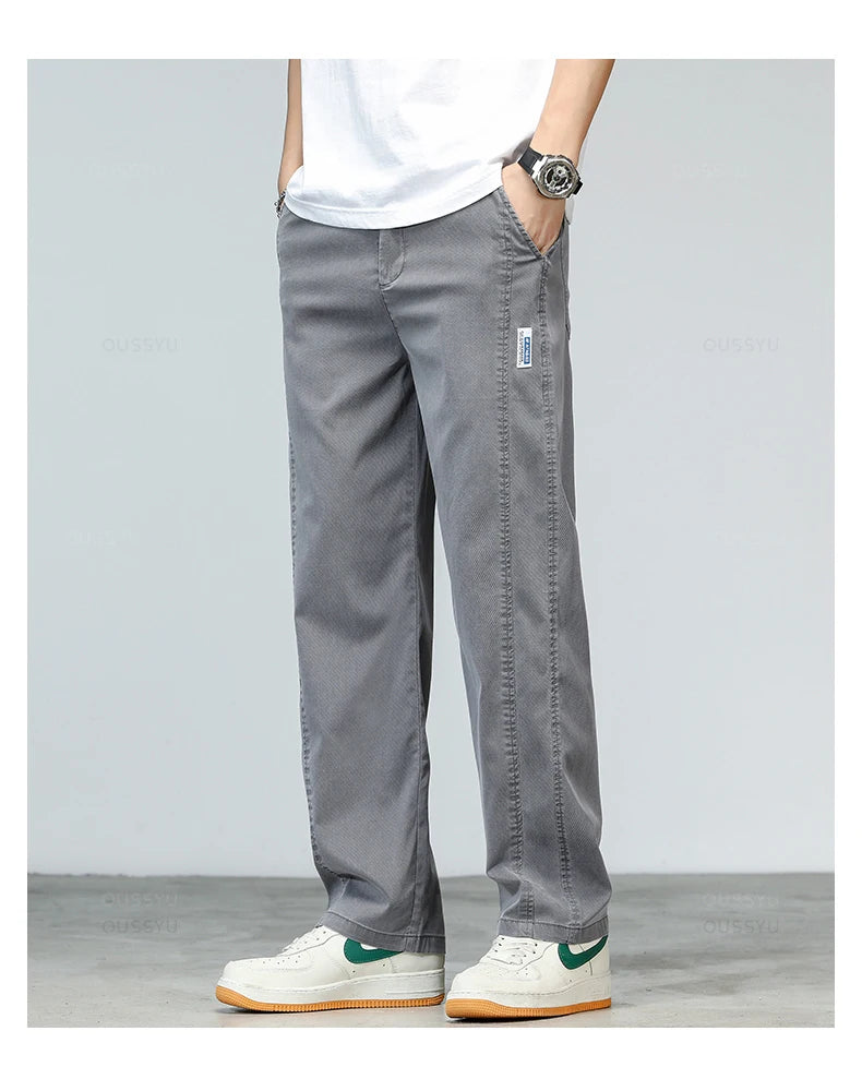 Summer Ultrathin High Quality Soft Lyocell Fabric Men's Jeans Loose Straight Denim Pants Design Casual Trousers Plus Size M-5XL