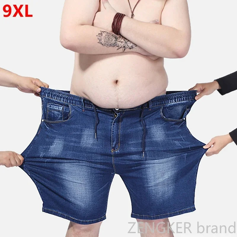 Extra large size men's denim shorts oversized men's elastic waist knee length summer loose shorts men plus size 9XL 8XL 7XL 6XL
