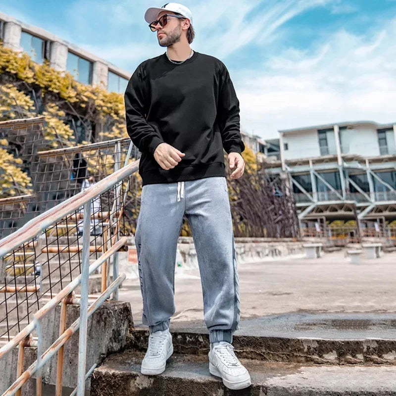 Men's Plus Size Sweatshirts Autumn Pullovers 1XL-7XL Man Round Neck Long Sleeve Tops Printed Hoodies Male Clothing 110-180KG