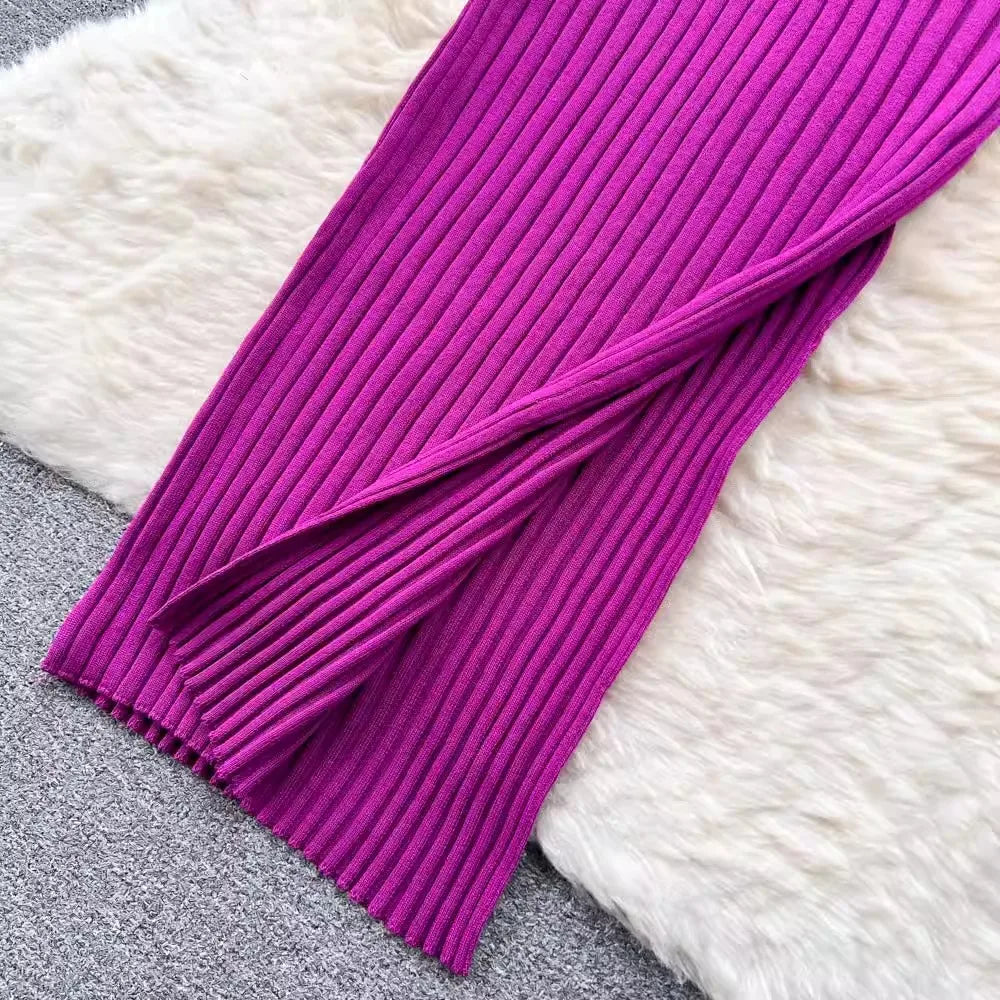 Women V Neck Solid Ribben Knitted Dresses Casual All Match Slimple Sexy Package Hips Bodycon Dress Elegant Vestidos Streetwear
