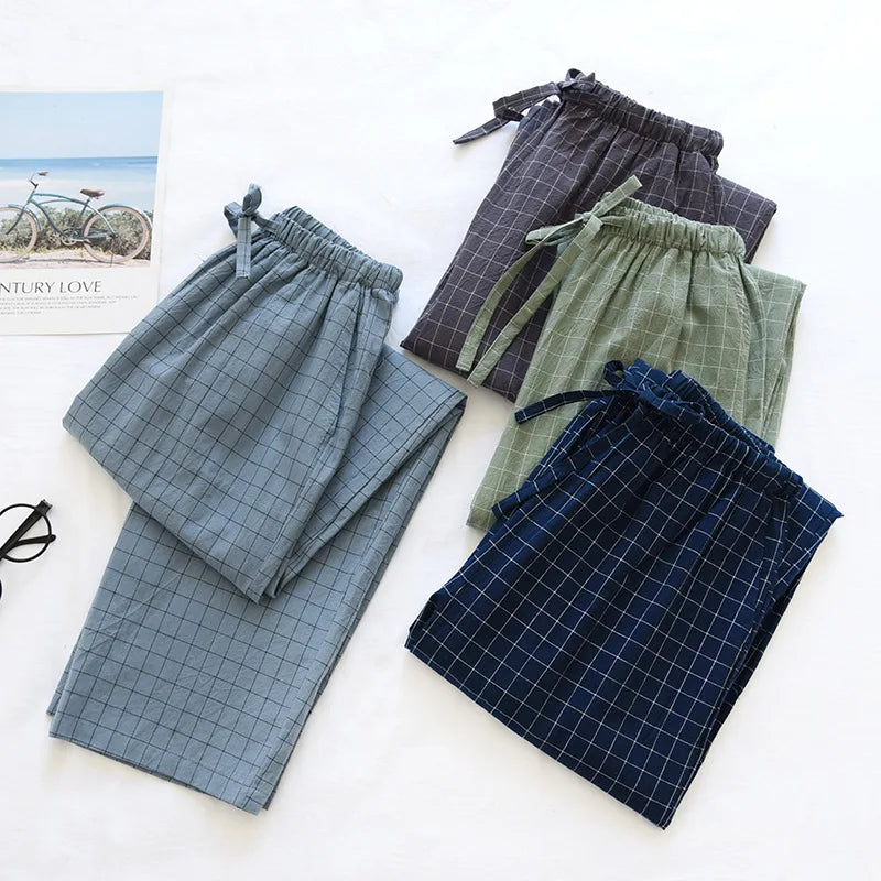 Men Pajama Pants Plaid Design Cotton Pajamas Long Trouser for Spring and Summer Thin Style Loose-Fitting Plus Size Men Pants