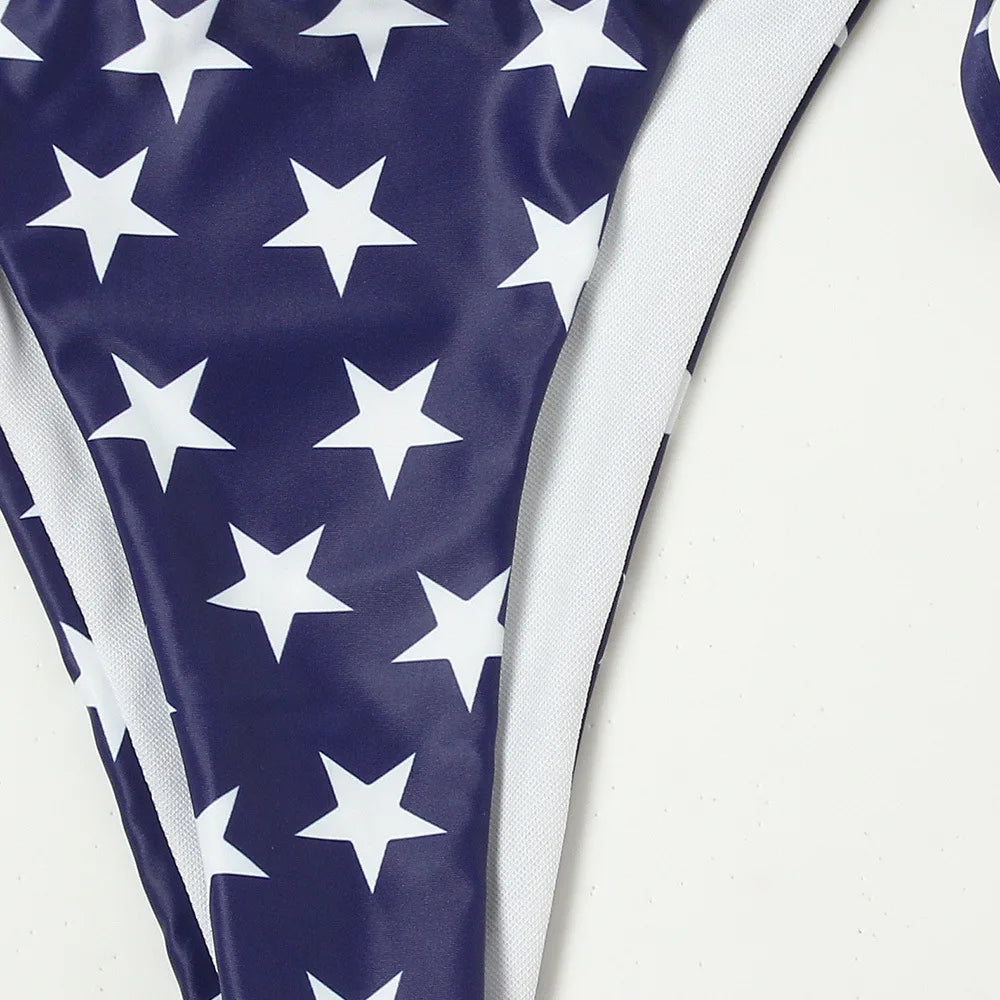 Sexy Bikini 2024 Women USA Flag Print Bra Underwear Lingerie Swimsuit Low Waist Bikinis Sets Beach Swimwear