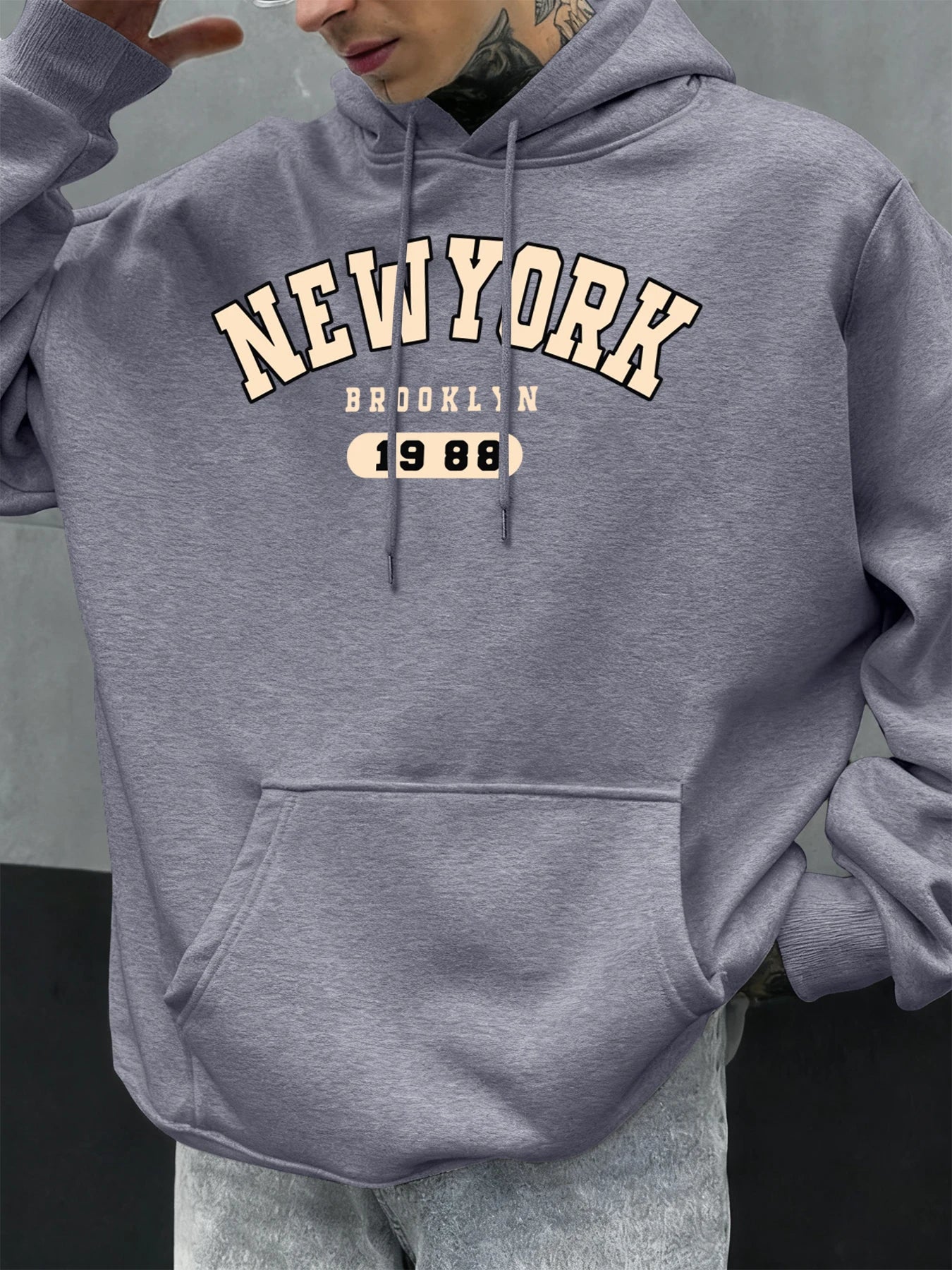 New York Brooklyn 1988 Pattern Men Hoodies Loose Fleece Hoodie All-Match Pocket Pullovers Autumn Multicolor Hoody Casual Tops
