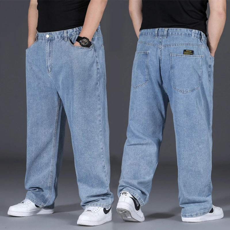 Men's Plus Size Jeans Elastic Waistband 30-48inch Stretch Denim Pants Straight Leg Breathable Loose Fit Streetwear Casual Wear