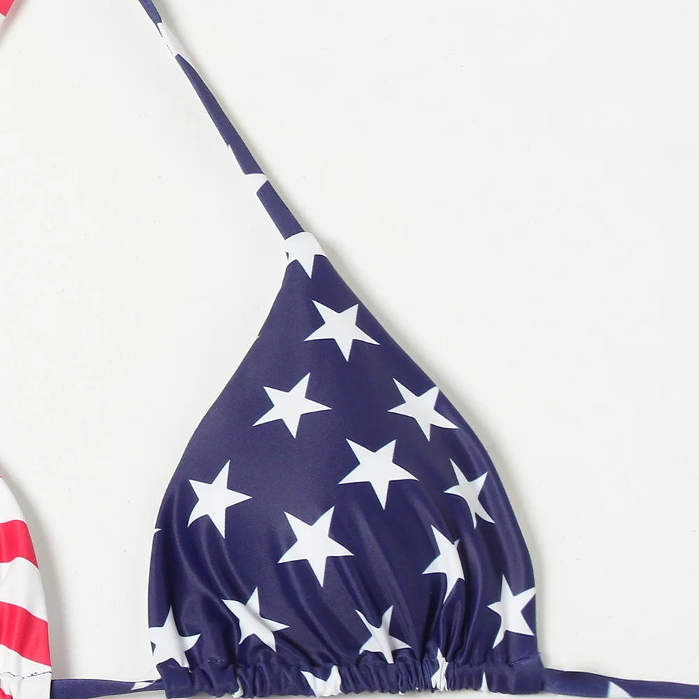 Sexy Bikini 2024 Women USA Flag Print Bra Underwear Lingerie Swimsuit Low Waist Bikinis Sets Beach Swimwear