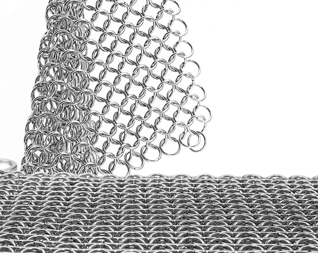 316 Stainless Steel Cast Iron Cleaner, Chainmail Scrubber, Skillet Grill Scraper with Hanging Ring Anti-Rust Made
