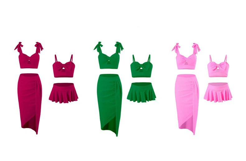2025 Summer Family Matching Swimsuit Bikini Mother Daughter Bow Swimwear Mom Baby Girls Clothing Set 3PCS Mom's Swimsuit Skirt