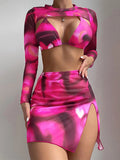 2026 Print 4 Pieces Triangle Halter String Bikini Swimsuit Women Swimwear Female Bathers Bathing Swimming Swim Suit