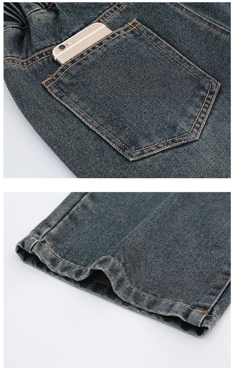 Children Winter Insulated Jeans for Girl Warm and Thick Thermal Denim Pants Teen Kids Fashion Fleece-Lined Street Trousers