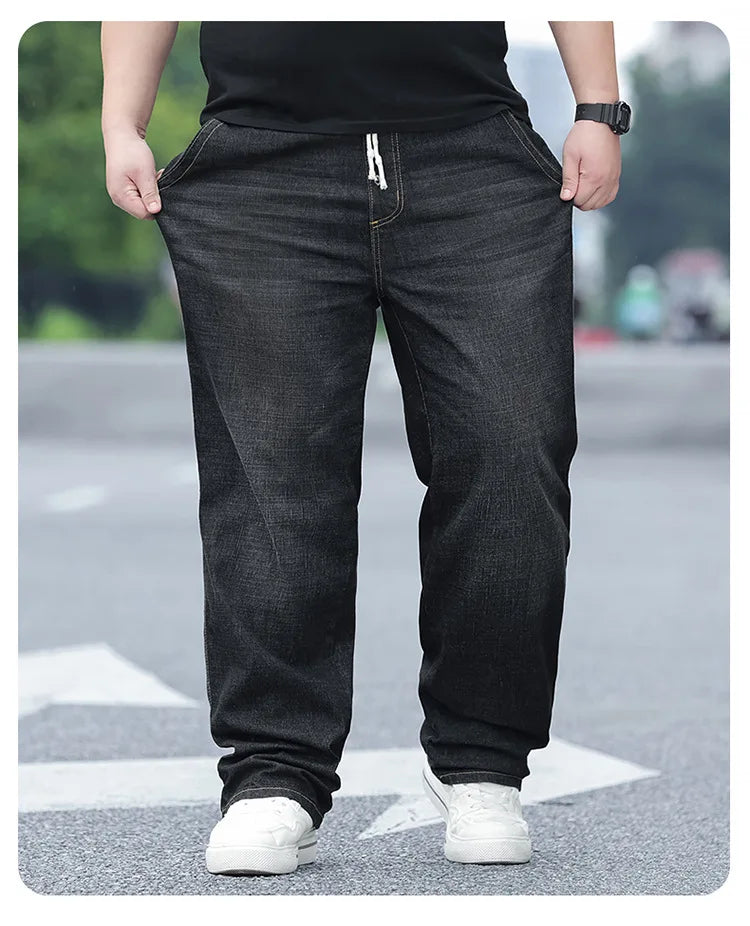 8XL Oversize Jeans Men Autumn Fashion Streetwear Pant Plus Size Cargo Jeans Soft Cotton Loose Baggy Casual Jeans For Dad Husband