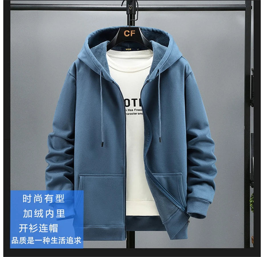 Plus Size 10XL 12XL Hoodie Men Autumn Winter Fleece Hoodies Solid Color Jacket Hoodies Big Size 12XL Blue Black Red Grey