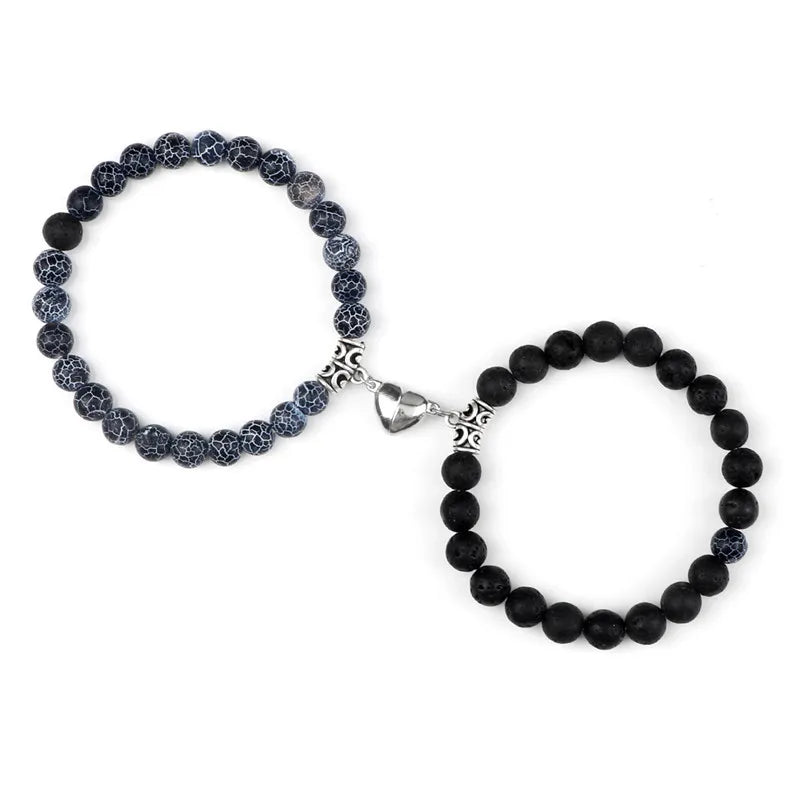 2Pcs/Set Natural Stone Beaded Heart Magnet Attraction Couple Bracelets For Women Men Simple Love Relationship Bracelet Jewelry