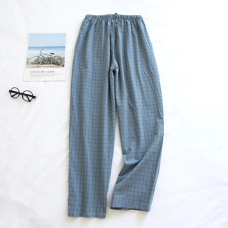 Men Pajama Pants Plaid Design Cotton Pajamas Long Trouser for Spring and Summer Thin Style Loose-Fitting Plus Size Men Pants
