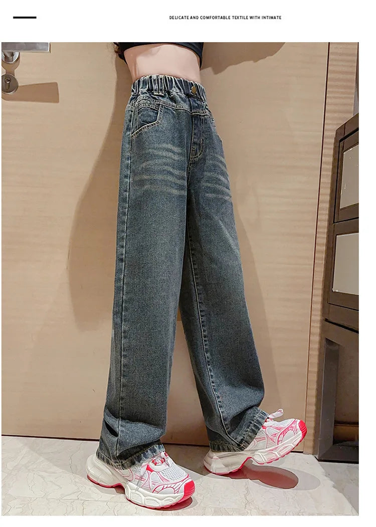 Children Winter Insulated Jeans for Girl Warm and Thick Thermal Denim Pants Teen Kids Fashion Fleece-Lined Street Trousers