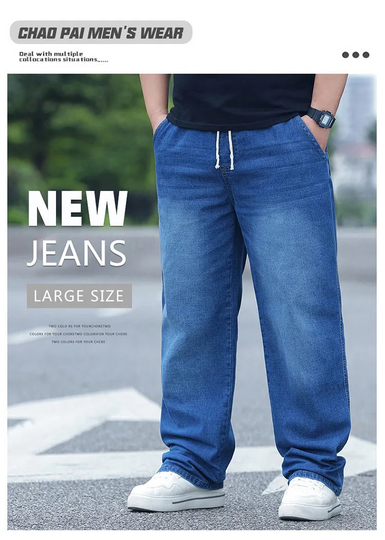 8XL Oversize Jeans Men Autumn Fashion Streetwear Pant Plus Size Cargo Jeans Soft Cotton Loose Baggy Casual Jeans For Dad Husband