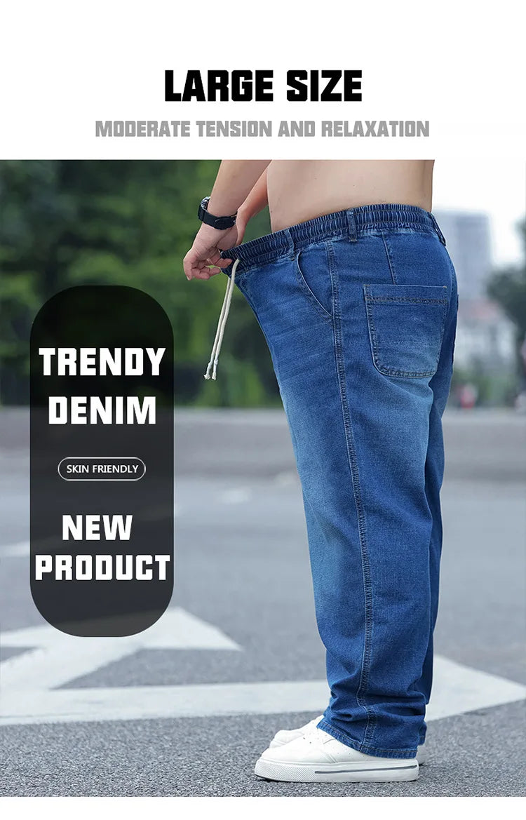 8XL Oversize Jeans Men Autumn Fashion Streetwear Pant Plus Size Cargo Jeans Soft Cotton Loose Baggy Casual Jeans For Dad Husband