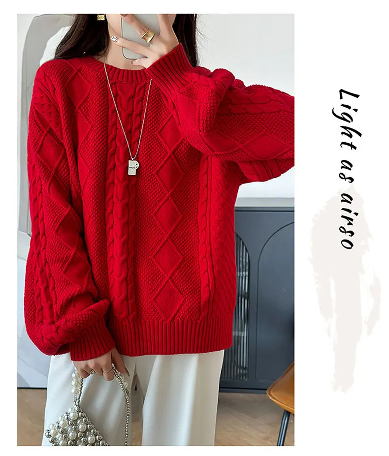 YTFidio 100% Cotton Women O-neck Thickened Twisted Flower Pullover Sweater Luxury Designer Clothing Plus Size 400