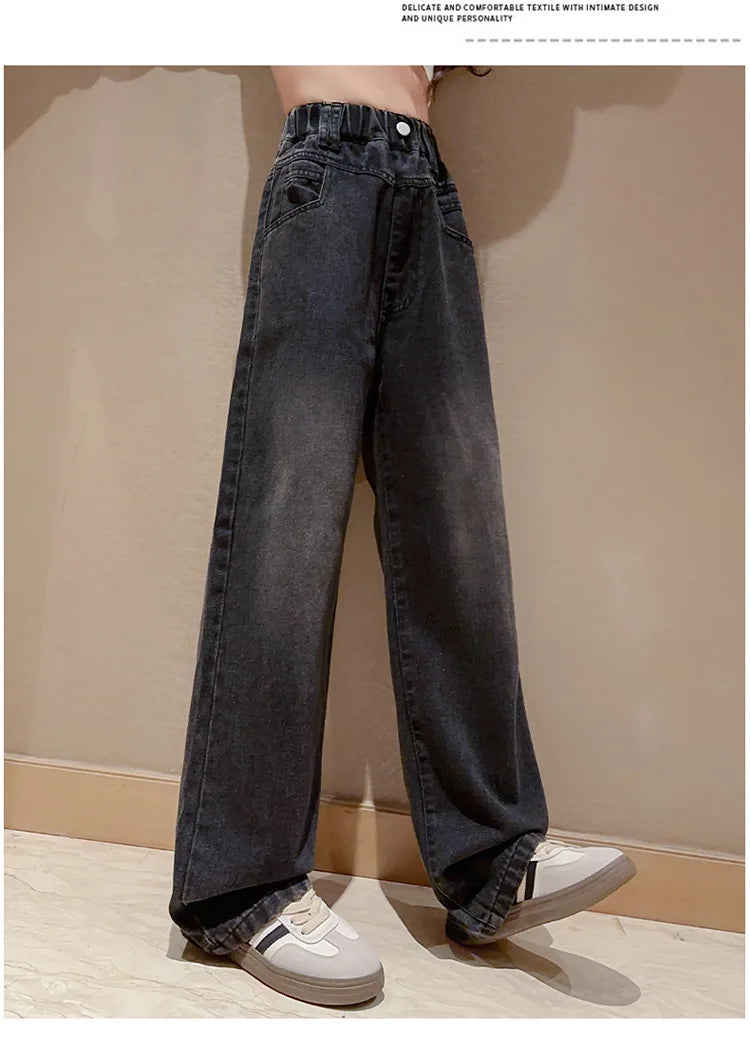 Children Winter Insulated Jeans for Girl Warm and Thick Thermal Denim Pants Teen Kids Fashion Fleece-Lined Street Trousers