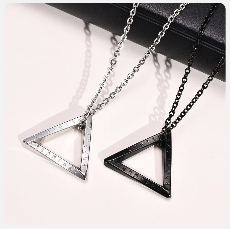 Vnox Norse Viking Pendant Necklaces, Men Twisted Stainless Steel Mobius Triangle Charm, Vegvisir Nordic Valknut Geometric Collar