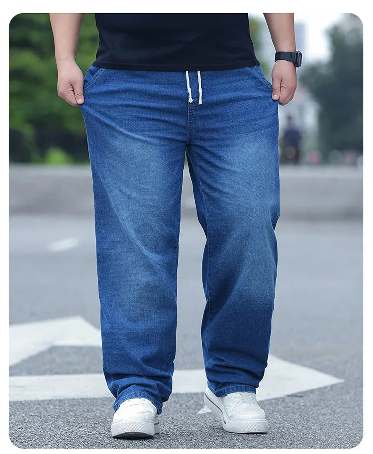 8XL Oversize Jeans Men Autumn Fashion Streetwear Pant Plus Size Cargo Jeans Soft Cotton Loose Baggy Casual Jeans For Dad Husband