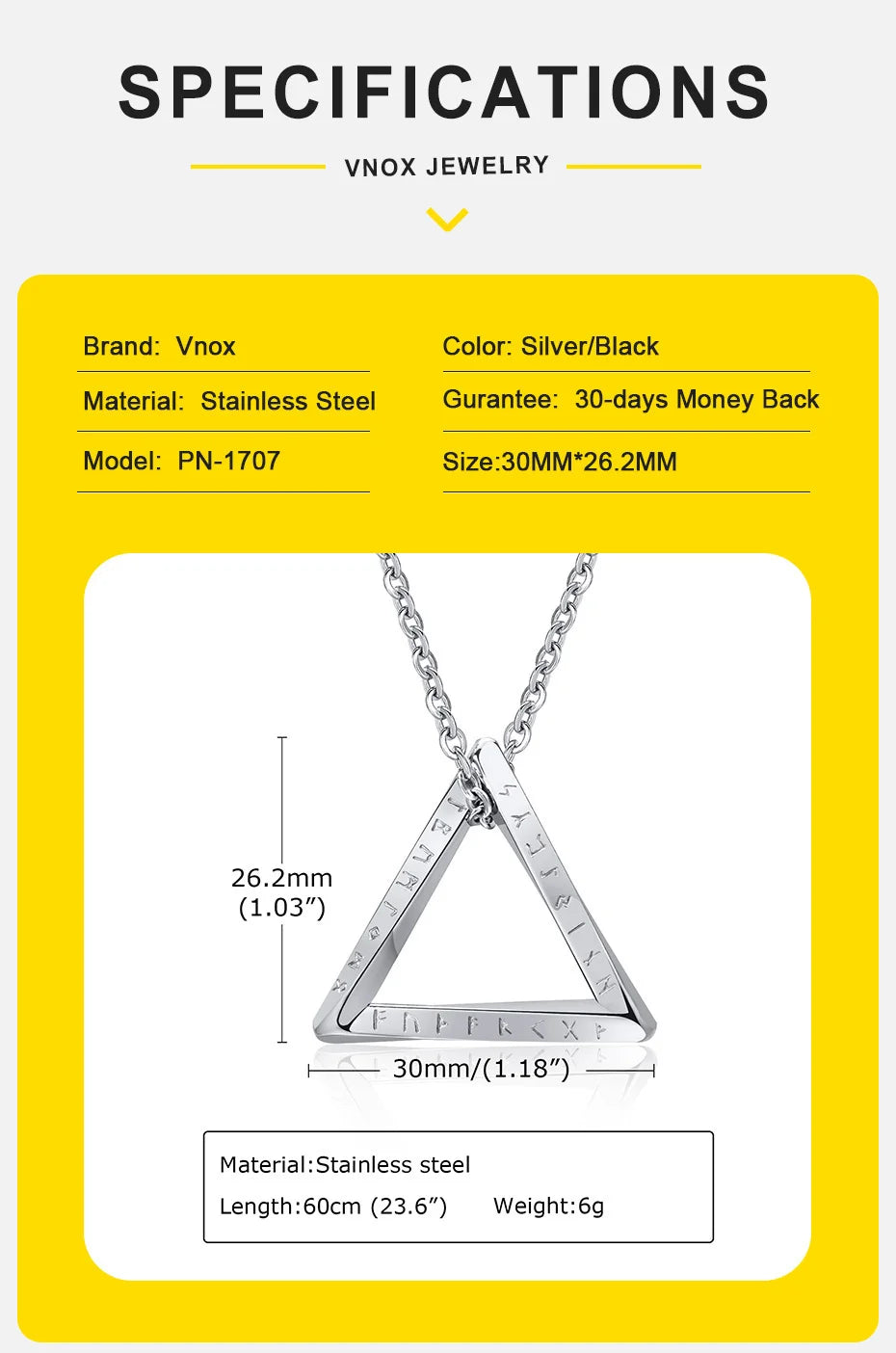Vnox Norse Viking Pendant Necklaces, Men Twisted Stainless Steel Mobius Triangle Charm, Vegvisir Nordic Valknut Geometric Collar