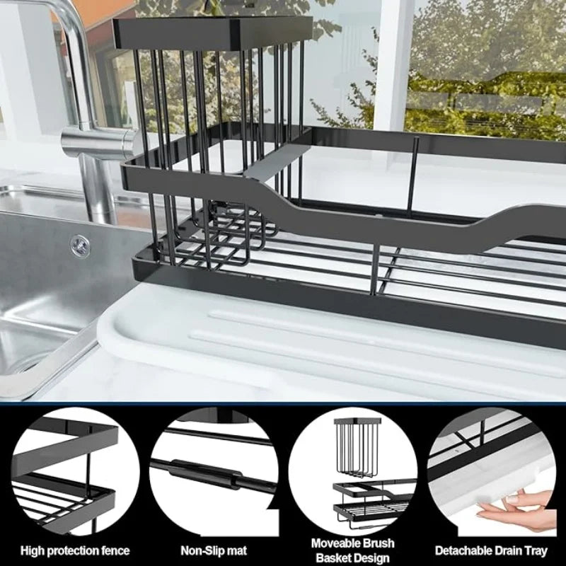 Self-draining Sink Shelf Stainless Steel Kitchen Sink Caddy Drain Rack Soap Sponge Holder for Kitchen Sink Organizer