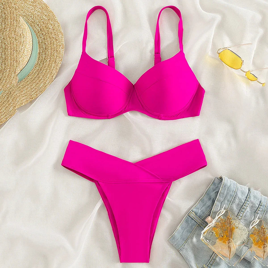 Blue High Waisted Push Up Bikinis Sets Sexy Swimsuit Women 2025 Swimwear Bathing Suit Underwired Swimming Wear Bikini Mujer