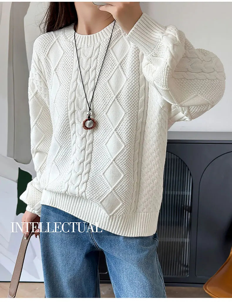 YTFidio 100% Cotton Women O-neck Thickened Twisted Flower Pullover Sweater Luxury Designer Clothing Plus Size 400