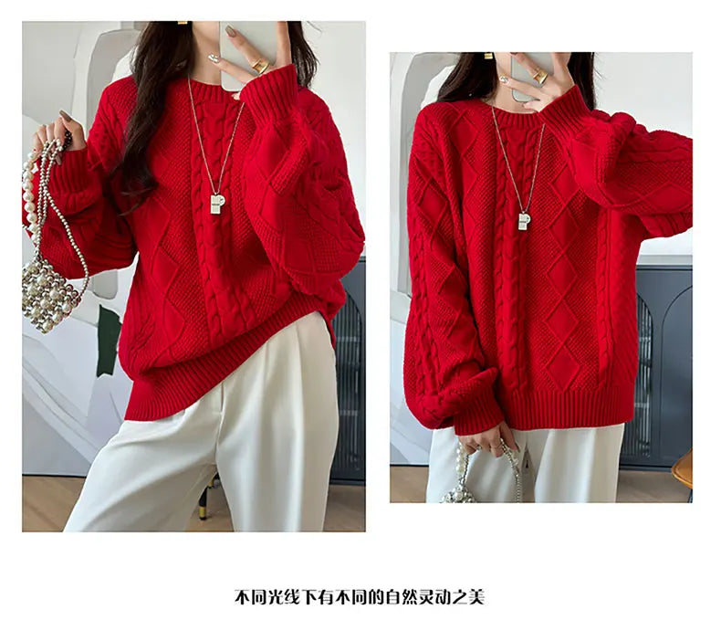 YTFidio 100% Cotton Women O-neck Thickened Twisted Flower Pullover Sweater Luxury Designer Clothing Plus Size 400