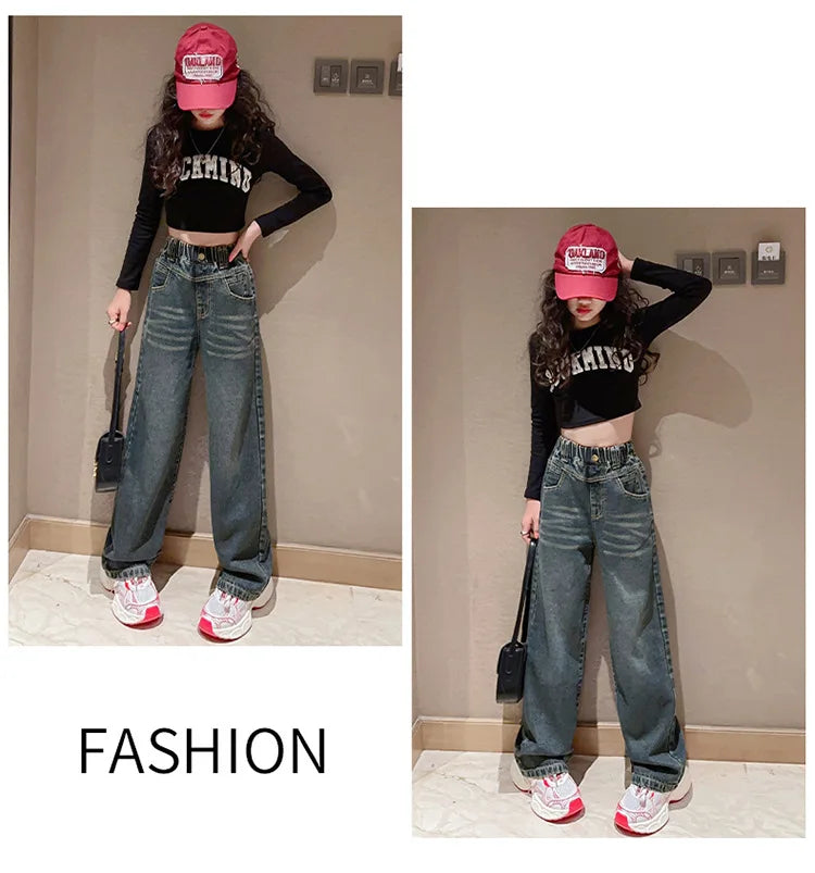 Children Winter Insulated Jeans for Girl Warm and Thick Thermal Denim Pants Teen Kids Fashion Fleece-Lined Street Trousers