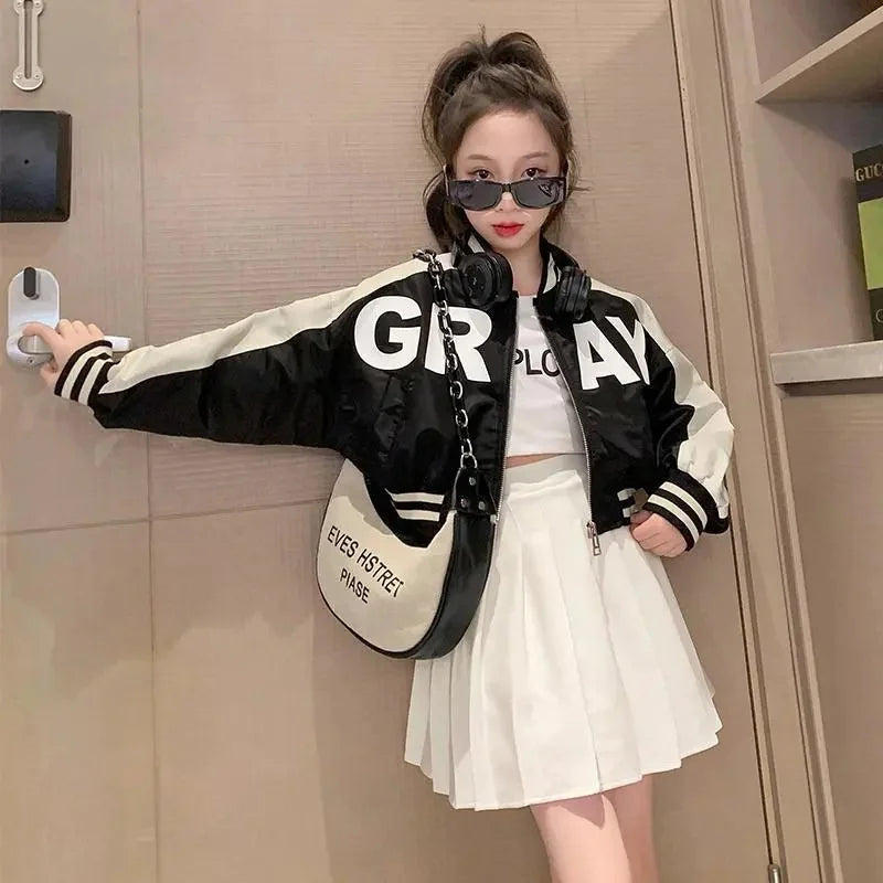 Girls Fashion Jacket 2024 New Teen Spring Autumn Coats Kids Letter Zipper Trends Windbreaker 4-14 Years Children Casual Clothing
