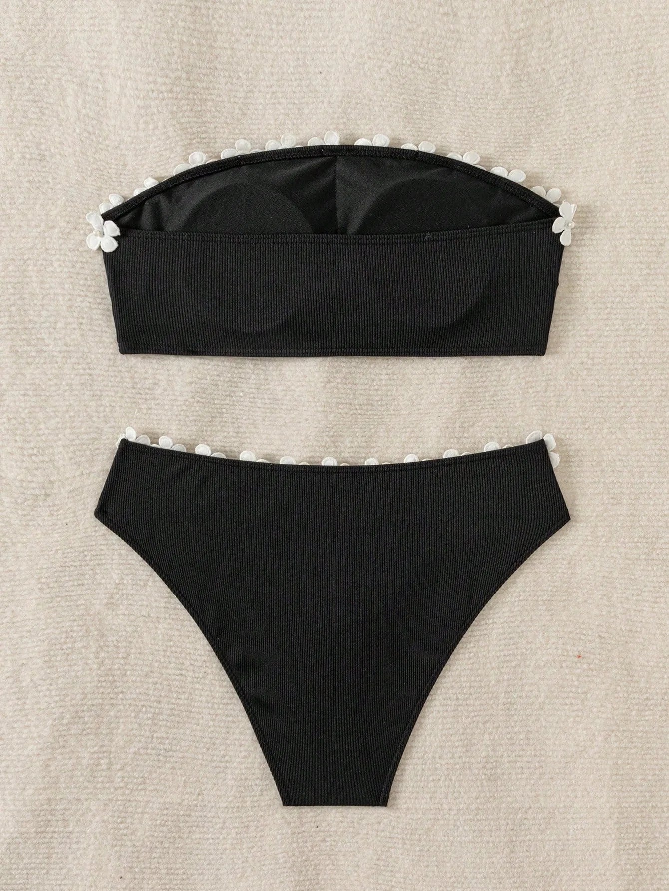 Sexy 3D White Flower Bandeau Push Up Bikini Swimwear Women Bikinis 2 Piece Swimsuit Bathing Suit Biquini Maillot De Bain Femme