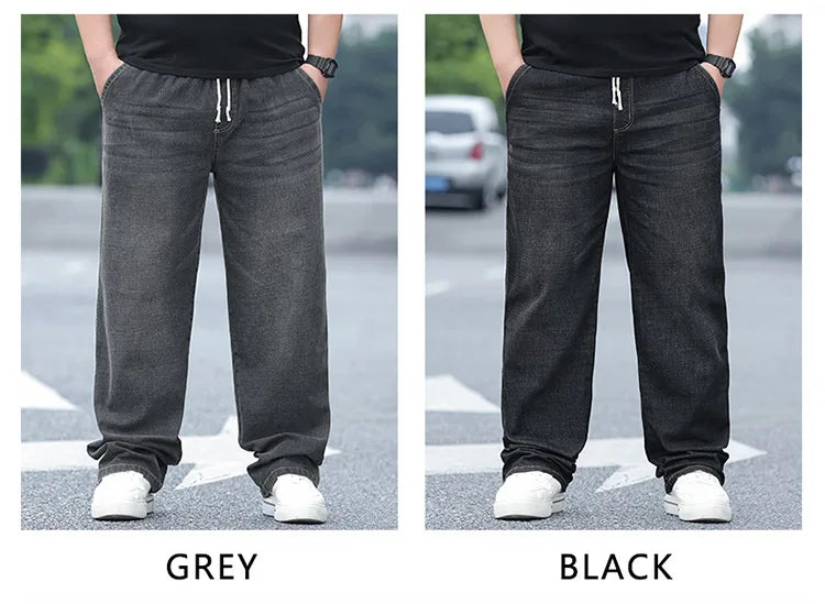 8XL Oversize Jeans Men Autumn Fashion Streetwear Pant Plus Size Cargo Jeans Soft Cotton Loose Baggy Casual Jeans For Dad Husband