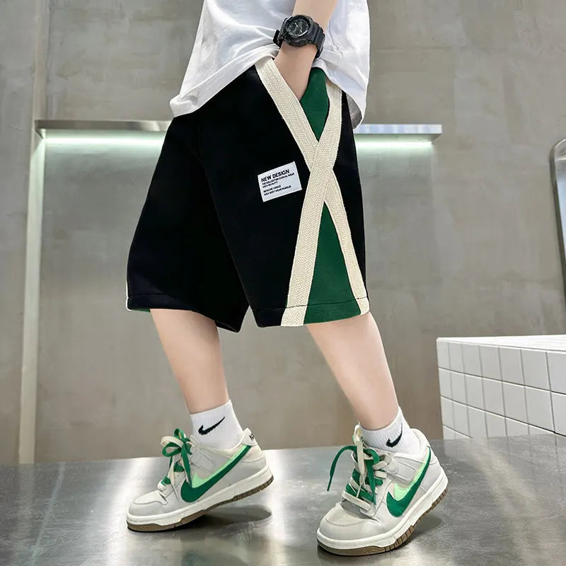 New Summer Baby Boys Fashion Design Shorts Black Grey Cotton Kids Beach Shorts Sport Children Clothes Casual Pants 5-14Years Old
