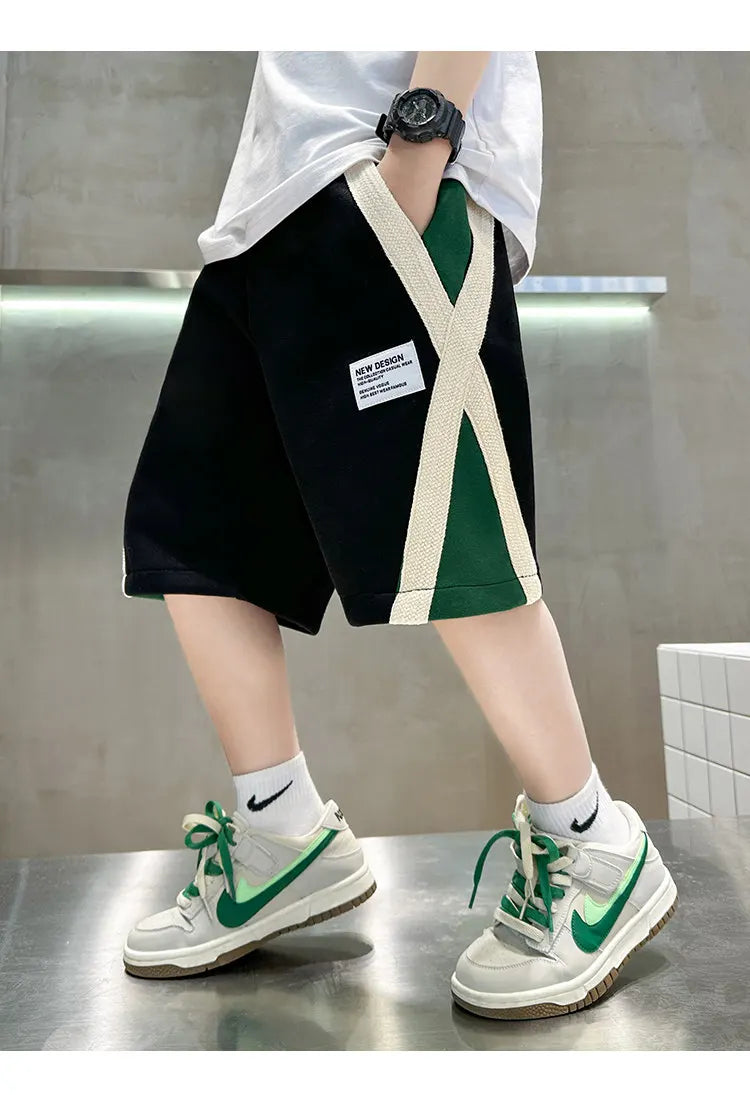 New Summer Baby Boys Fashion Design Shorts Black Grey Cotton Kids Beach Shorts Sport Children Clothes Casual Pants 5-14Years Old