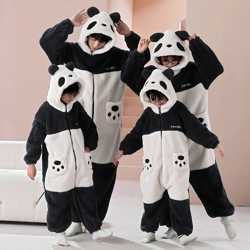 Winter Family Parent-Child Outfit Pijamas Onesie Sleepwear Thicken Pajamas Hoodies Jumpsuits Cartoon Tiger Kawaii Soft Warm