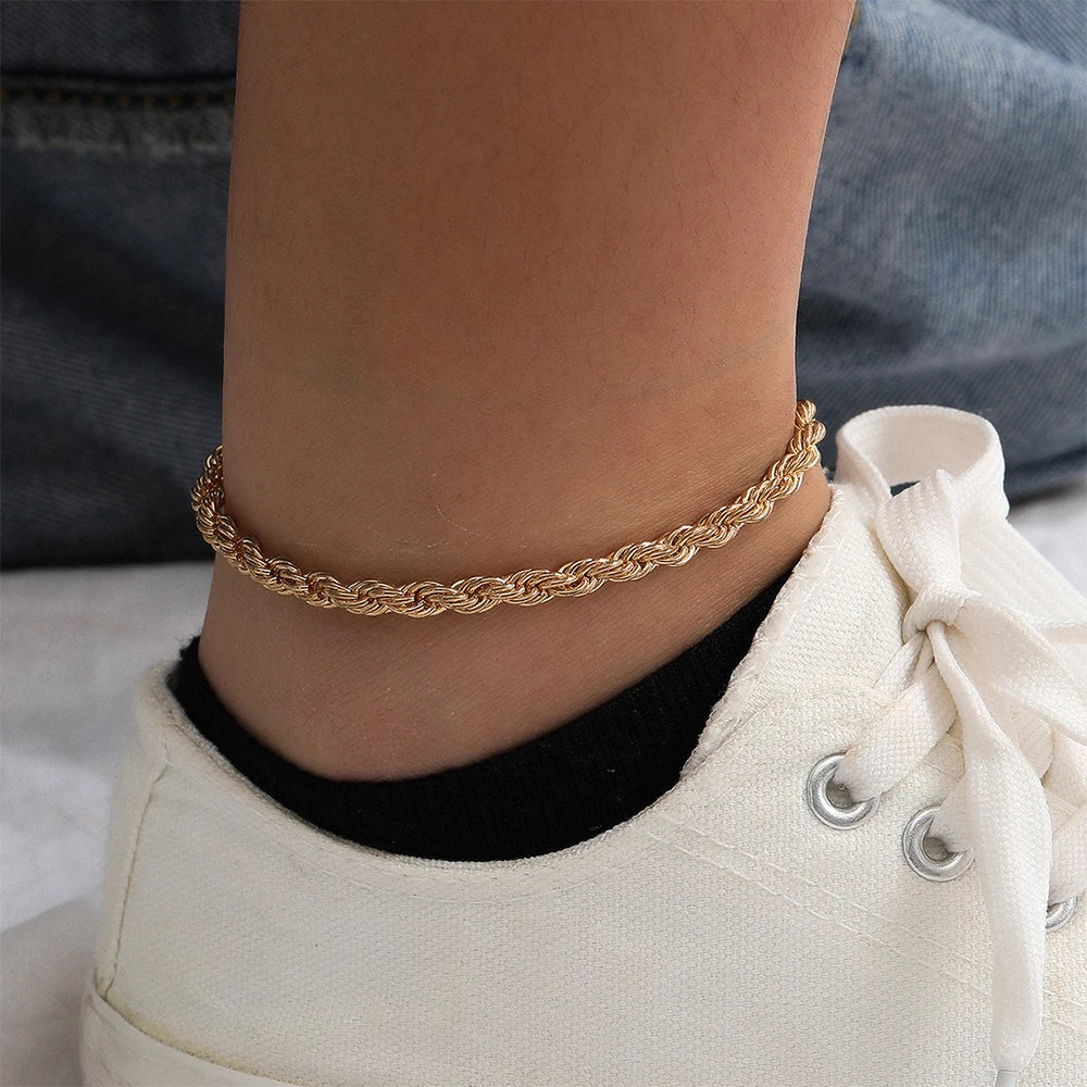 SUNIBI 316L Stainless Steel Link Anklet for Women Gold Color 4MM Classic Chain Foot Anklet Accessorie Wholesale Dropshipping