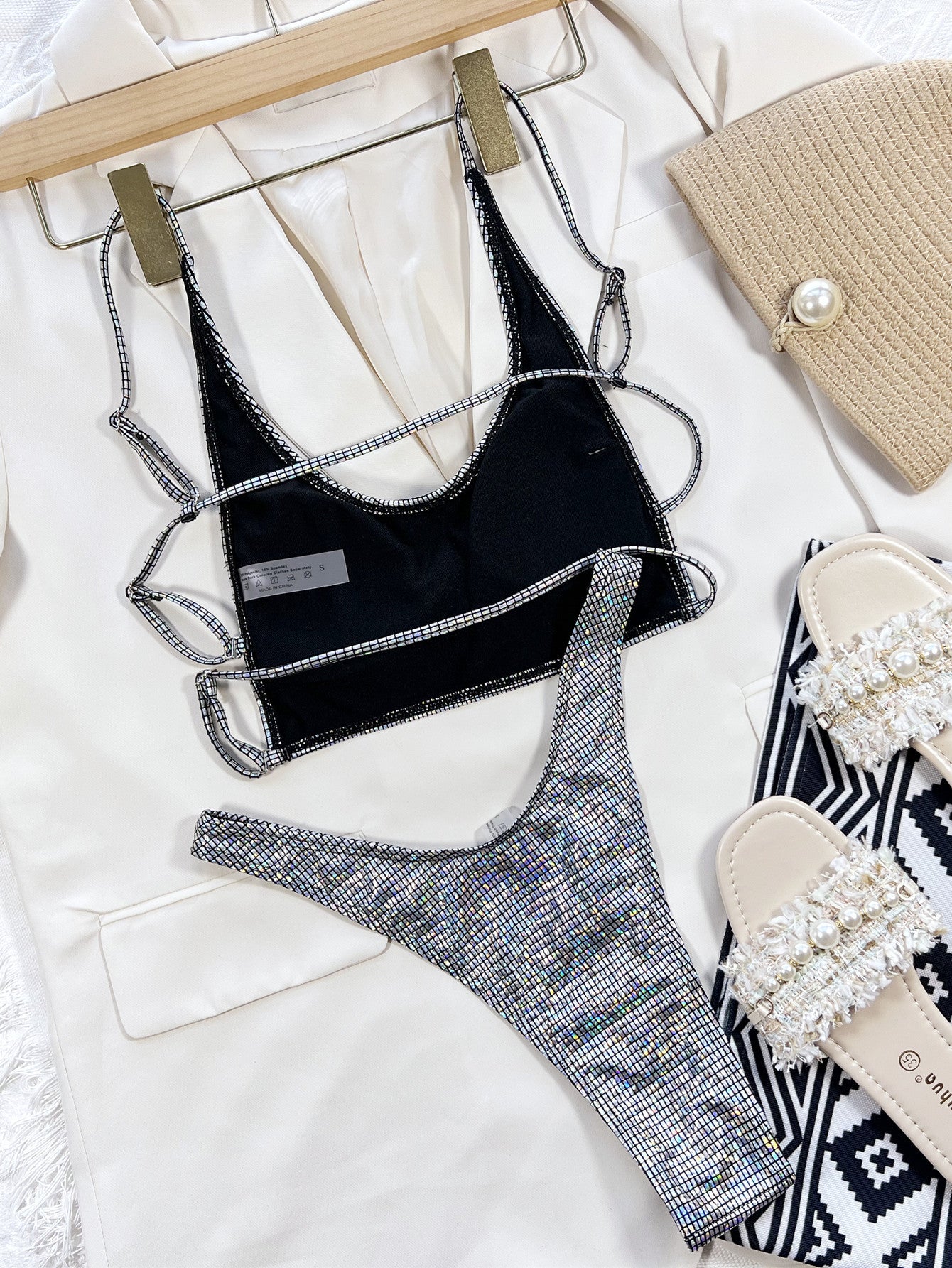 2026 Summer Women's Sequins Swimsuit Sexy Backless Push Up Thong Bathing Suit Micro Bikini Set Low Waist Swimwear Beach Biquinis