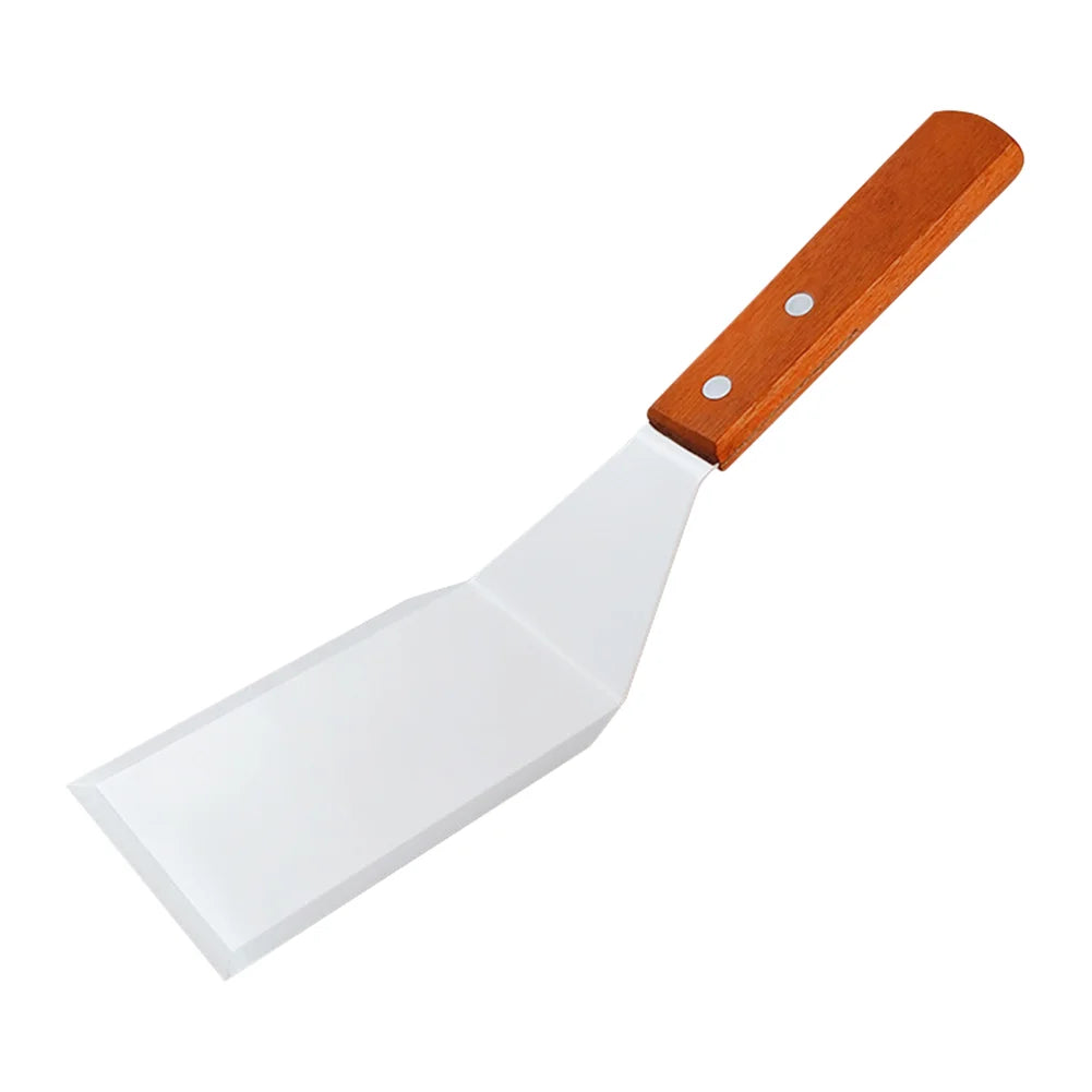 Stainless Steel Square Head Steak Cooking Spatula Wood Handle Pizza Shovel Pancake Beef Turner Scraper BBQ Utensils For Kitchen