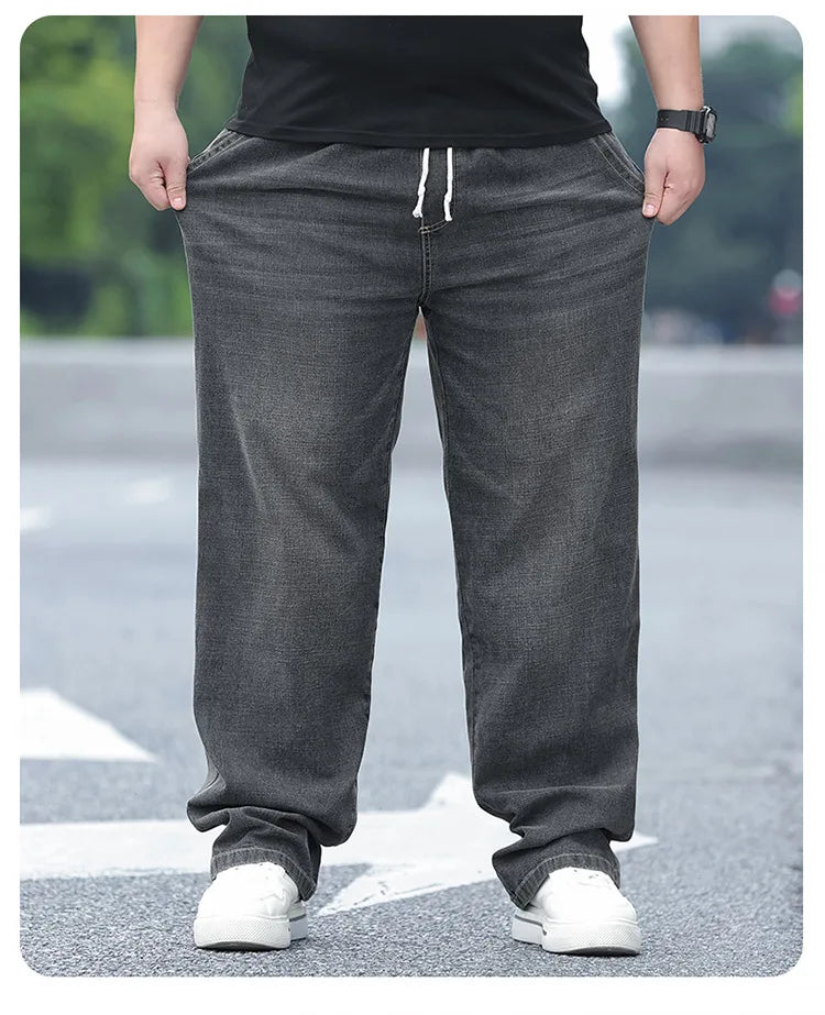 8XL Oversize Jeans Men Autumn Fashion Streetwear Pant Plus Size Cargo Jeans Soft Cotton Loose Baggy Casual Jeans For Dad Husband