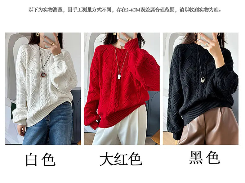 YTFidio 100% Cotton Women O-neck Thickened Twisted Flower Pullover Sweater Luxury Designer Clothing Plus Size 400