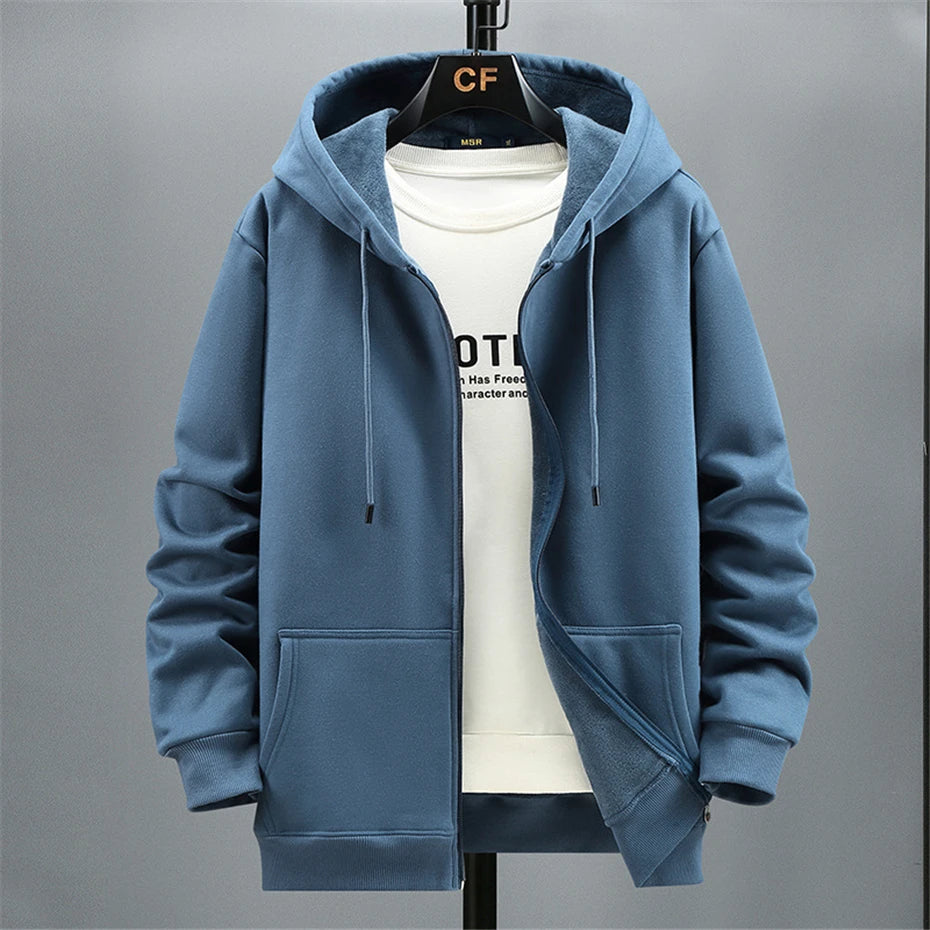 Plus Size 10XL 12XL Hoodie Men Autumn Winter Fleece Hoodies Solid Color Jacket Hoodies Big Size 12XL Blue Black Red Grey