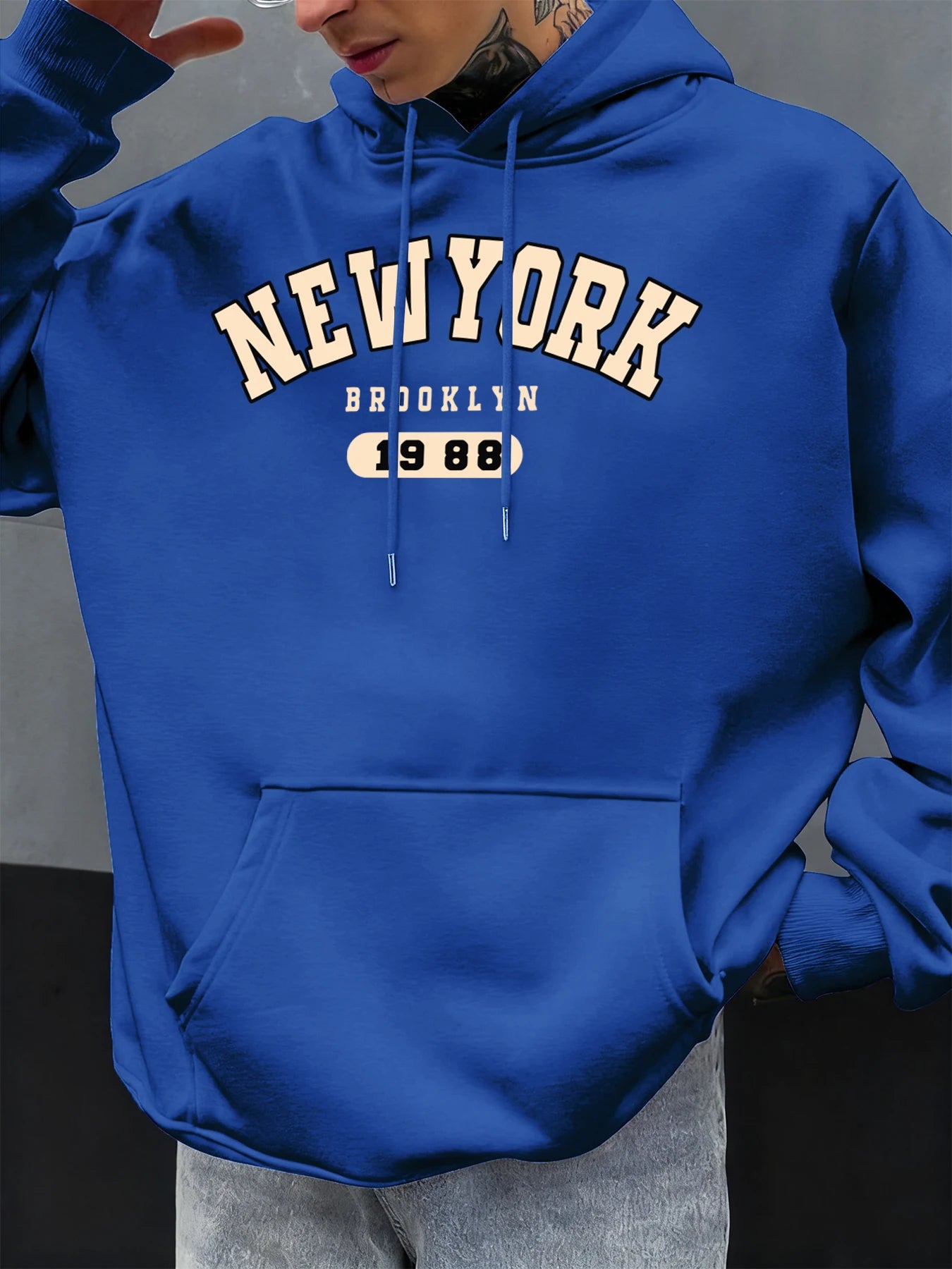 New York Brooklyn 1988 Pattern Men Hoodies Loose Fleece Hoodie All-Match Pocket Pullovers Autumn Multicolor Hoody Casual Tops