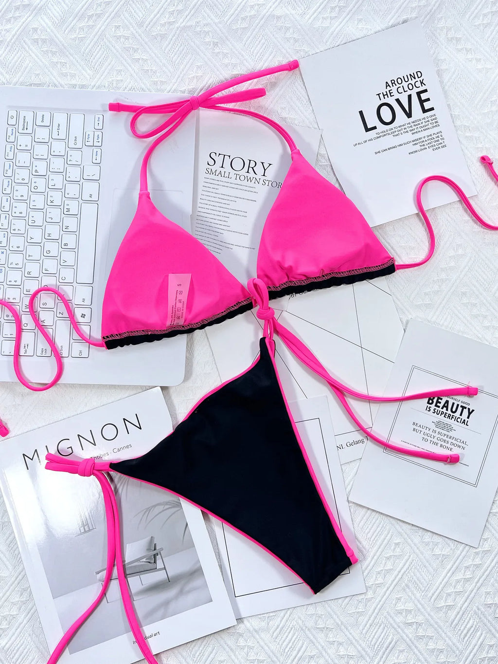 2026 Summer Women's Micro Bikini Set Sexy Halter Lace-Up Swimwear Push Up Thong Trikini Backless Swimsuit Bathing Suit Monokini