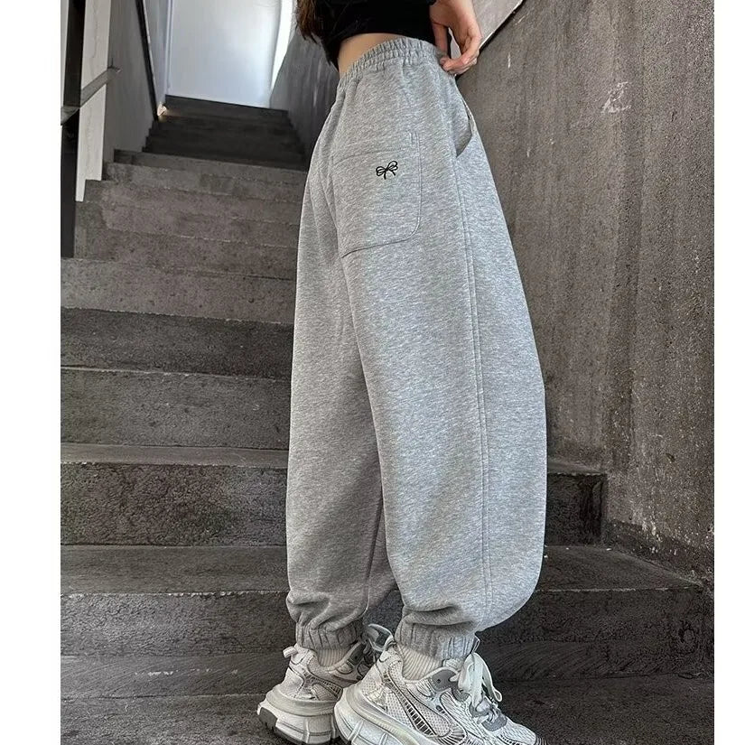 Causal Pants Girls Kids Loose Cotton Sports Pants 110-170 Black Pink Trousers for Children Spring Kids Clothing 2025